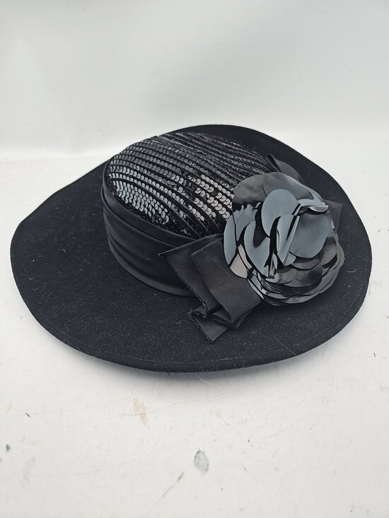 Whittall & Shon Black Wool Felt Sequin Flower Hat main image 4